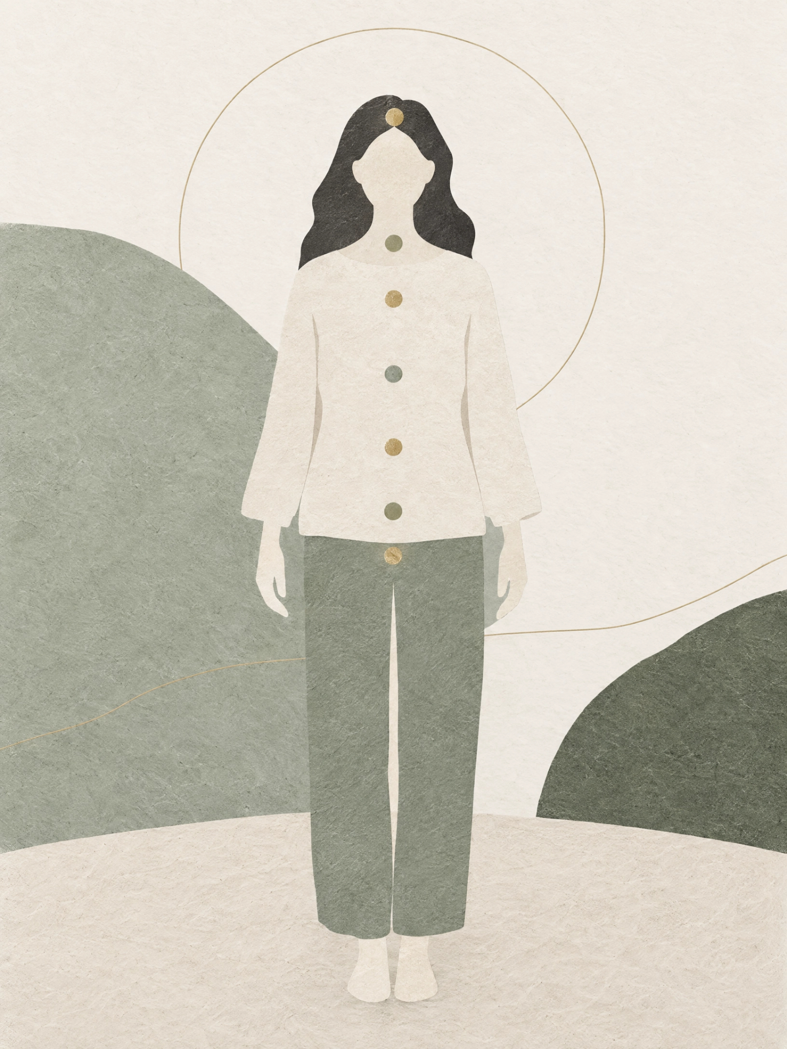 Illustrative abstract body-centres map in ivory and sage.